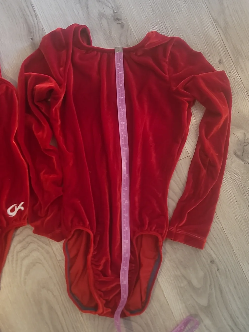 GK Leotard Set Red Velvet Gymnastics Leotard and Jacket/Pant Set CM & CL EUC!
